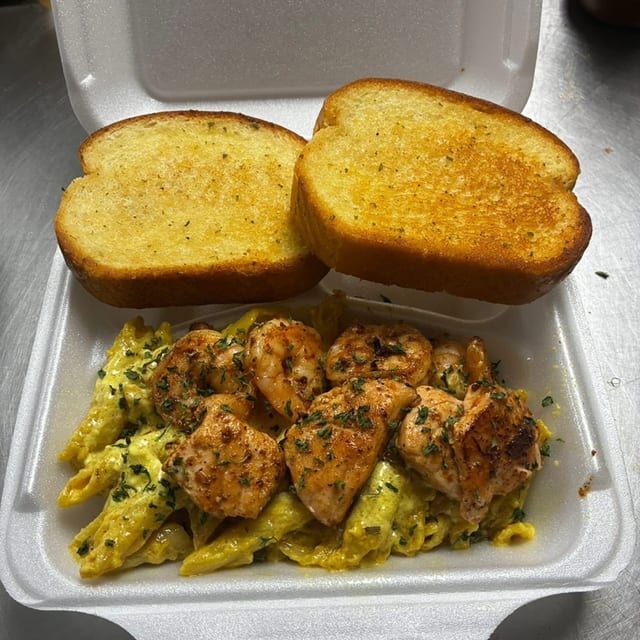 Shrimp & Salmon Rasta Pasta.