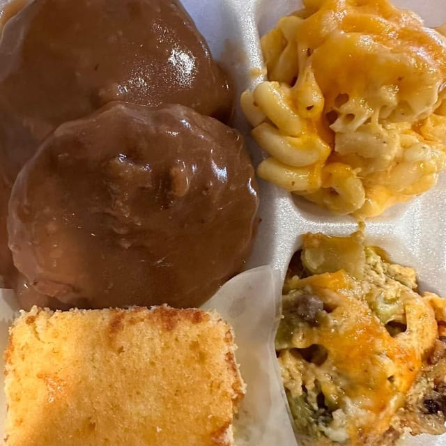 Smothered Hamburger Steaks with 2 Sides.