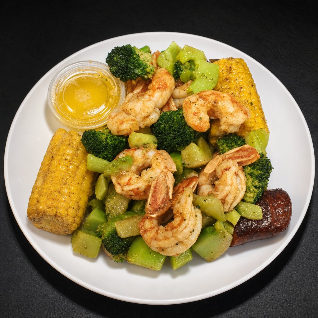 Shrimp Boil with Broccoli.