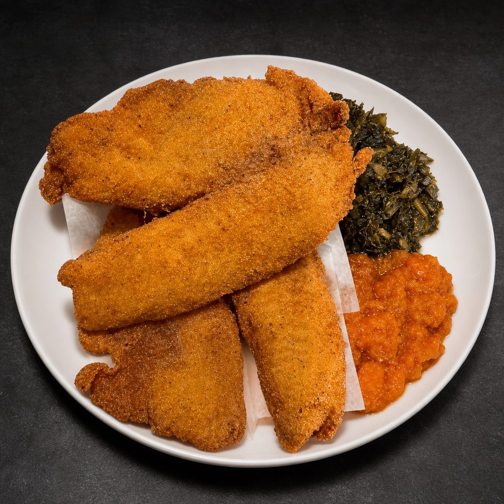 2 Pcs Fried Tilapia with 2 Sides.