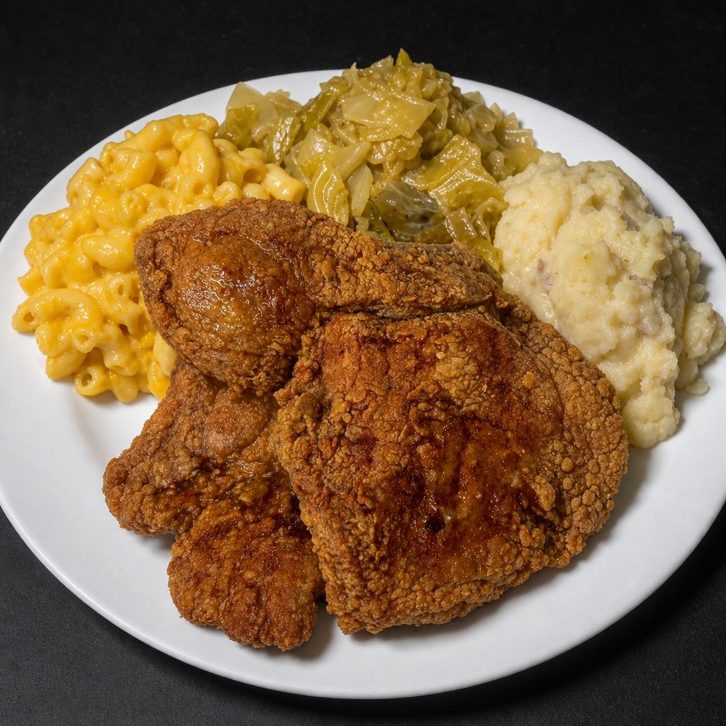 Pork Chop with 3 Sides.