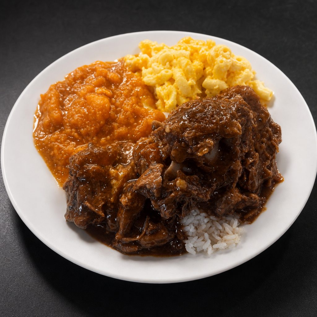 Oxtails with 3 Sides.
