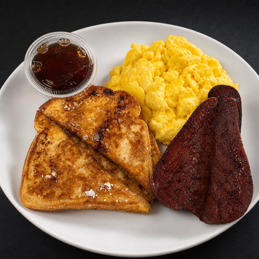 French Toast w/Eggs & Rogerswood Sausage.