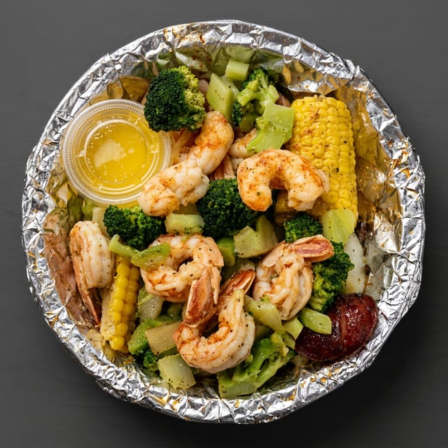 Shrimp Boil with Broccoli.