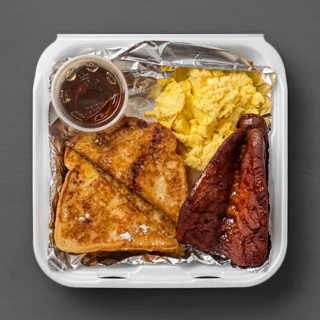 French Toast w/Eggs & Rogerswood Sausage.